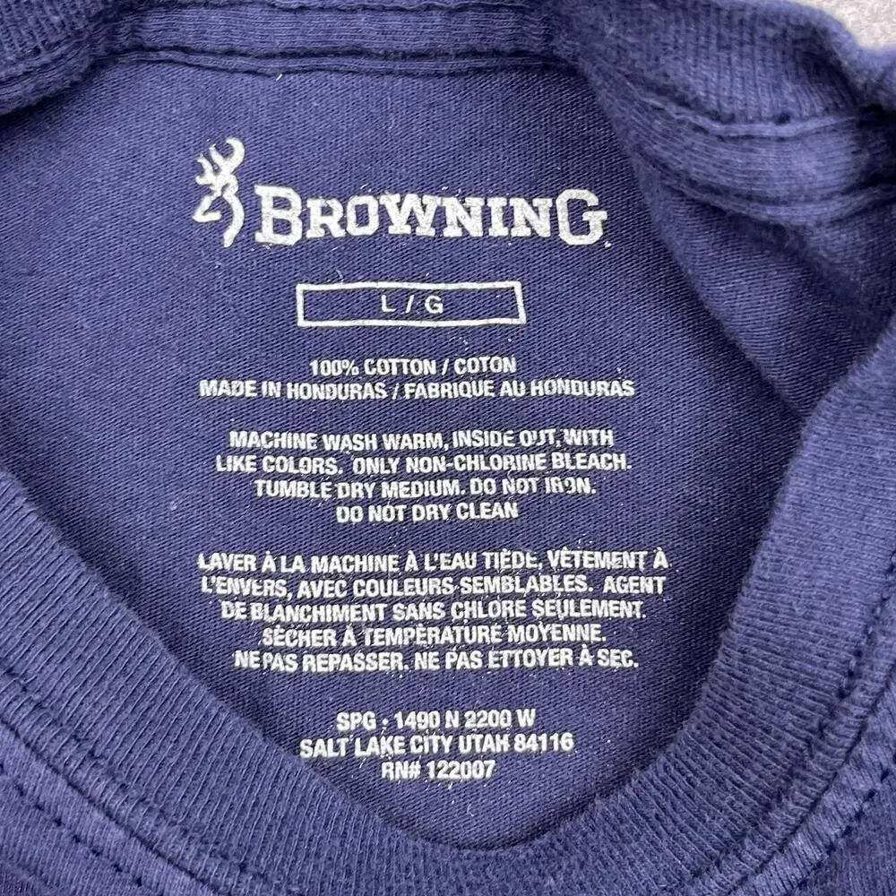 Browning Shirt Mens Large Blue‎ Cotton Crew Neck Long Sleeve